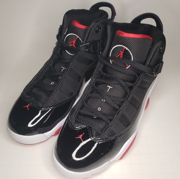 jordan 6 rings men's black true red flint grey